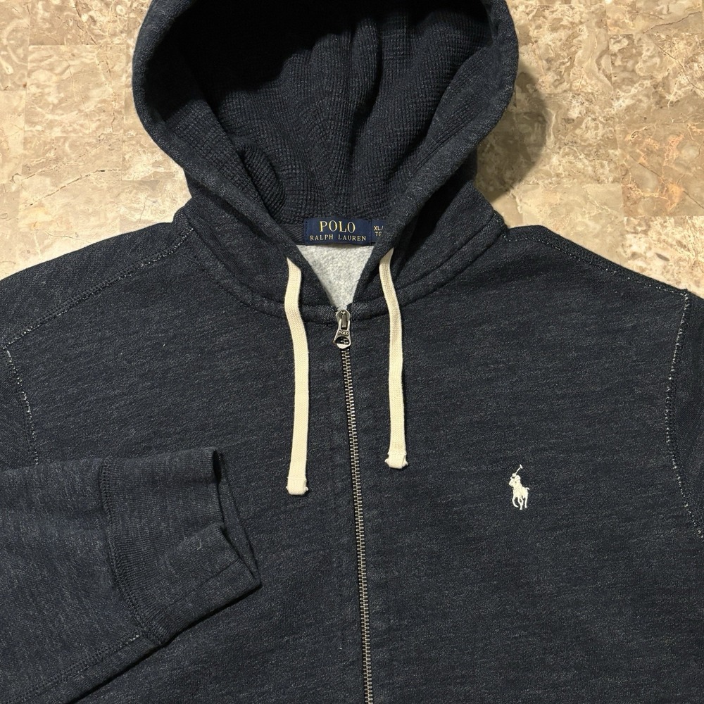 Polo Ralph Lauren Hoodie Mens XL Blue Fleece And Waffle Lined Full Zip Thick